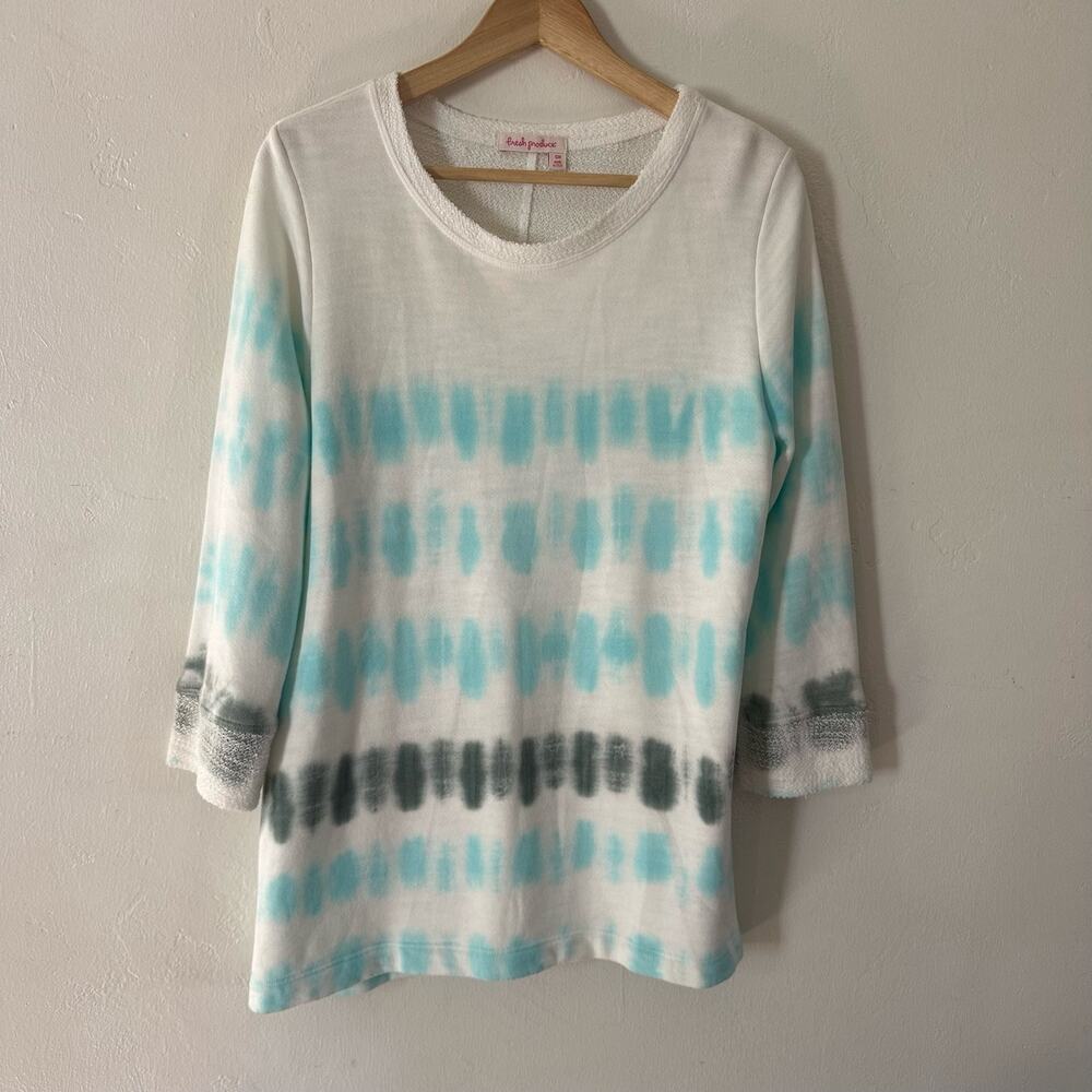 Fresh Produce Womens Tie Dye French Terry Sweatshirt White Blue Grey Size SM